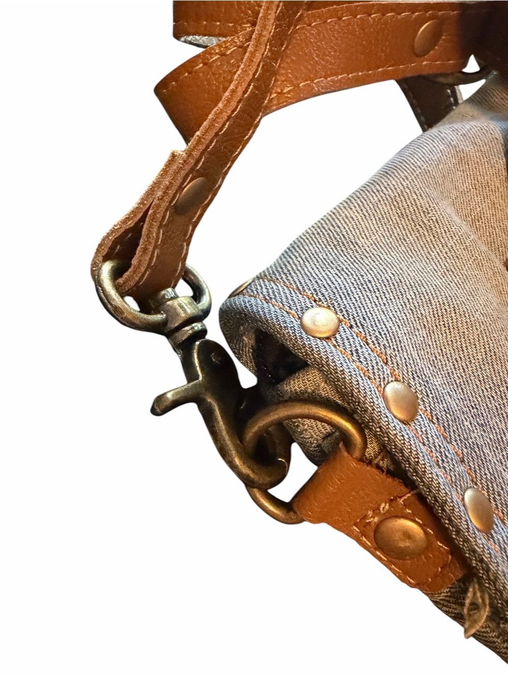Myra Bag Light Blue Denim Crossbody with Brown Strap - Picture 8 of 10